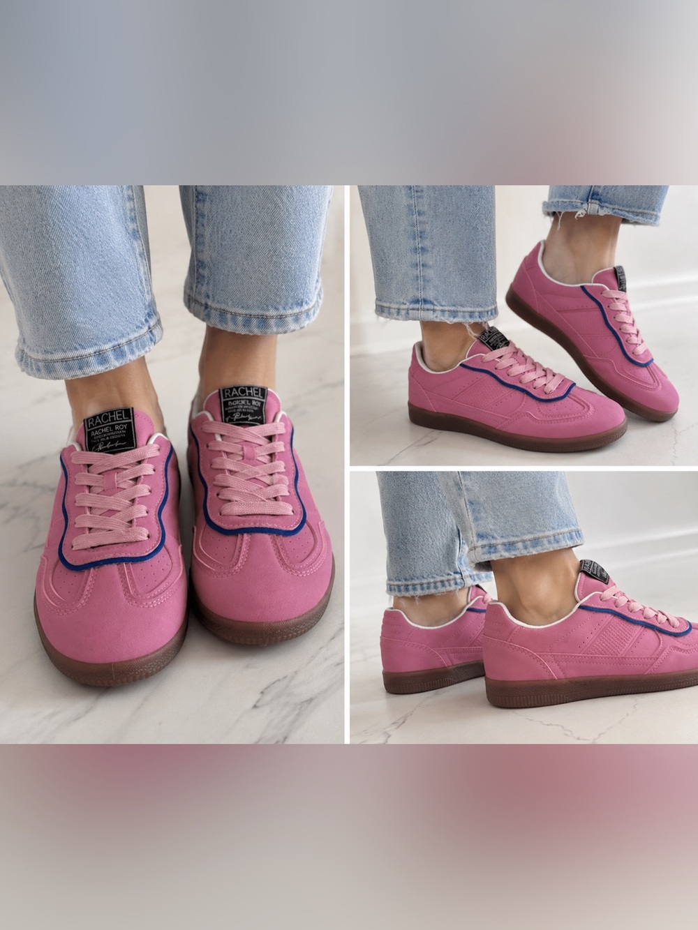 Rachel Roy Pink Retro Court Sneakers Gum Sole Lace Up Casual Fashion Size 8